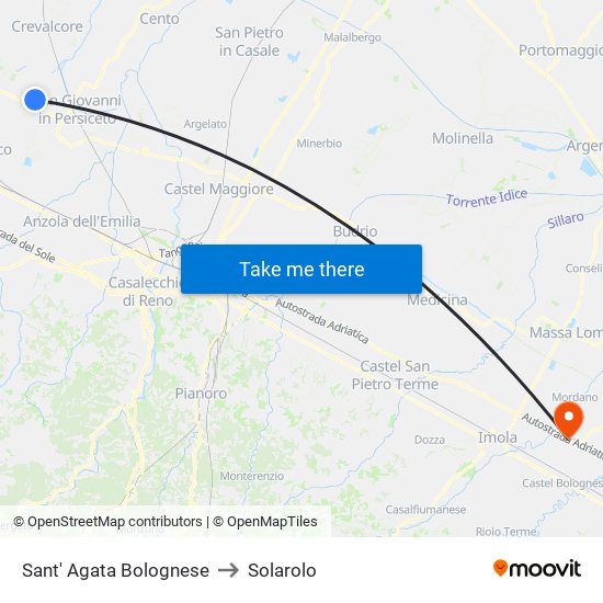 Sant' Agata Bolognese to Solarolo map