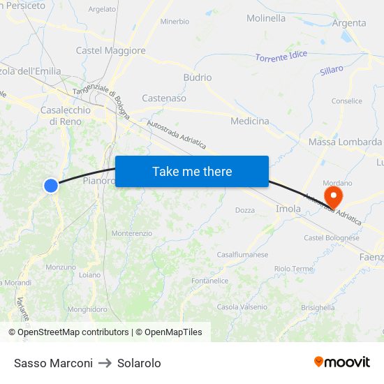Sasso Marconi to Solarolo map