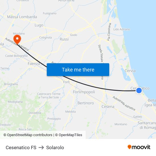 Cesenatico FS to Solarolo map