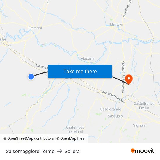 Salsomaggiore Terme to Soliera map