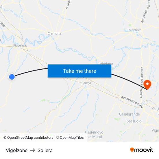 Vigolzone to Soliera map