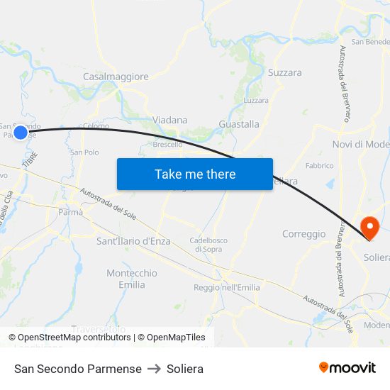 San Secondo Parmense to Soliera map