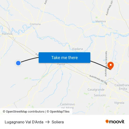 Lugagnano Val D'Arda to Soliera map