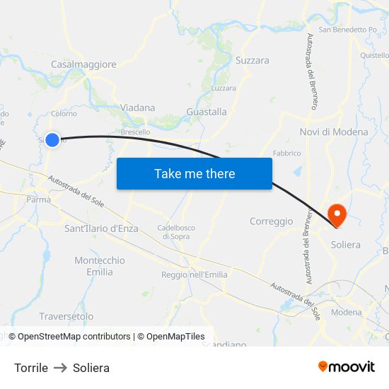 Torrile to Soliera map