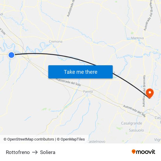 Rottofreno to Soliera map