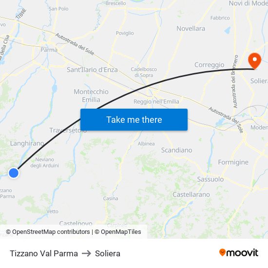 Tizzano Val Parma to Soliera map