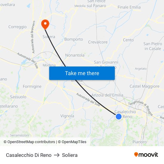 Casalecchio Di Reno to Soliera map