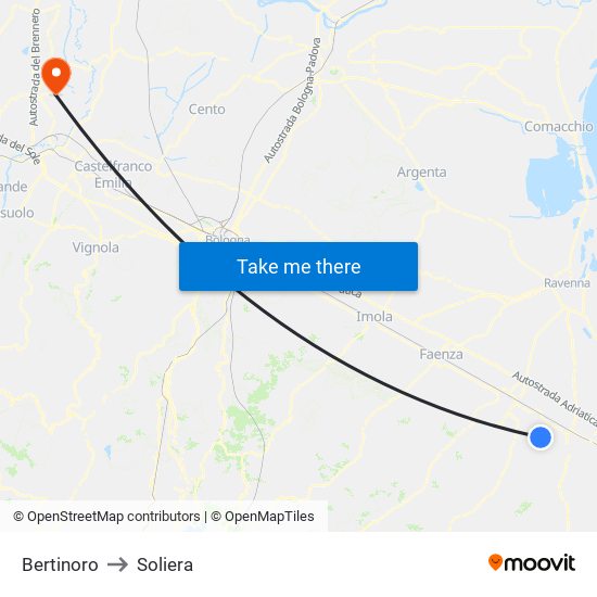 Bertinoro to Soliera map