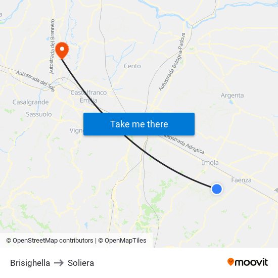 Brisighella to Soliera map