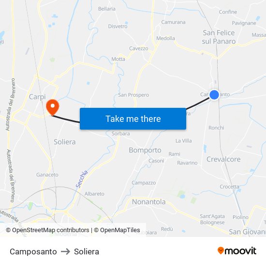Camposanto to Soliera map