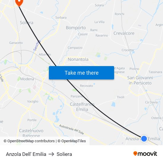 Anzola Dell' Emilia to Soliera map