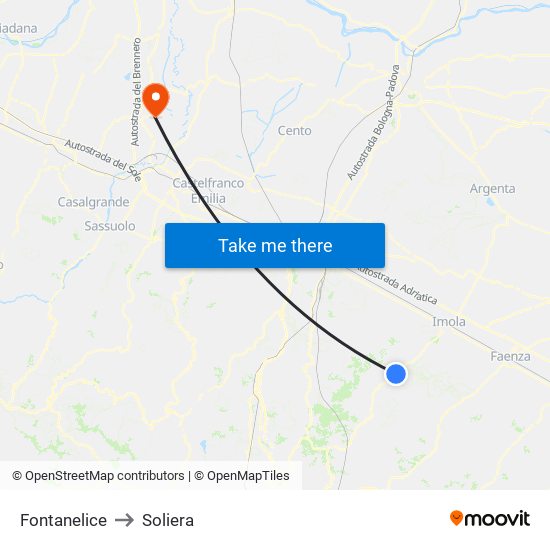 Fontanelice to Soliera map