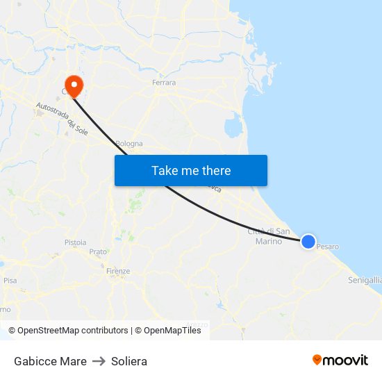 Gabicce Mare to Soliera map