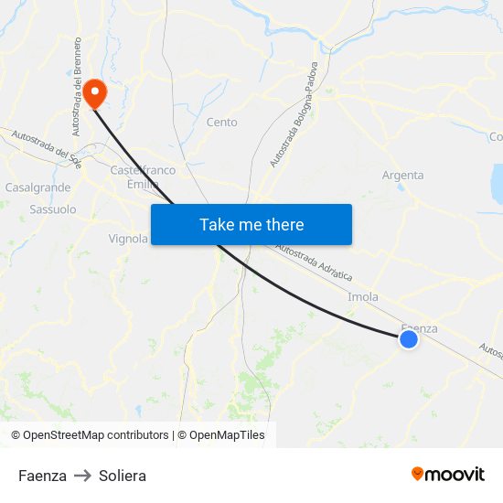 Faenza to Soliera map