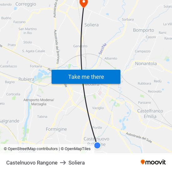 Castelnuovo Rangone to Soliera map