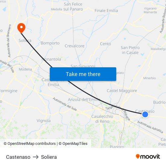 Castenaso to Soliera map