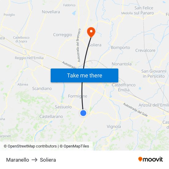 Maranello to Soliera map