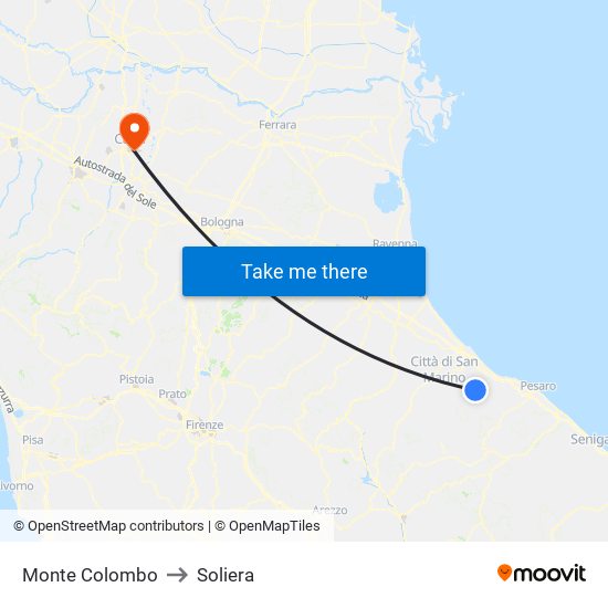 Monte Colombo to Soliera map