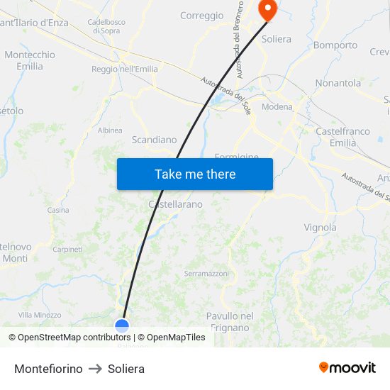 Montefiorino to Soliera map