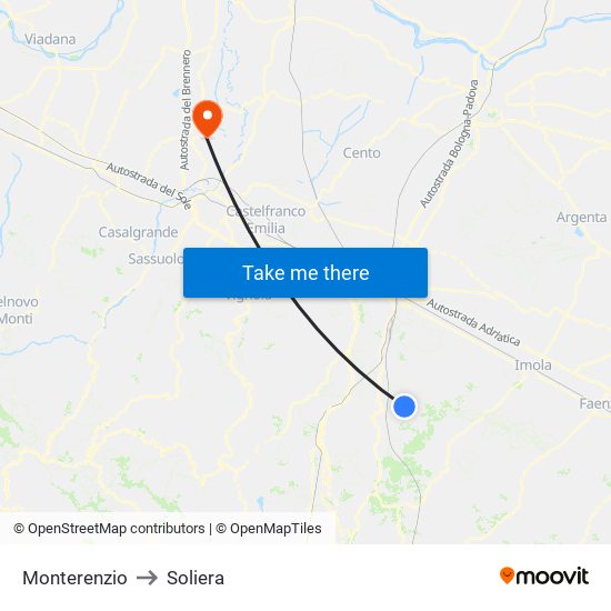 Monterenzio to Soliera map