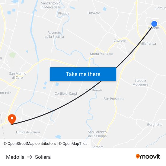 Medolla to Soliera map