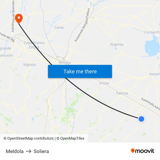 Meldola to Soliera map
