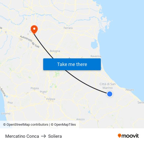 Mercatino Conca to Soliera map