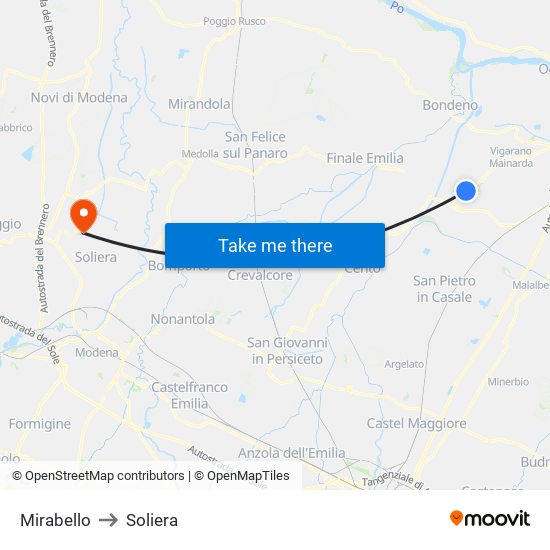 Mirabello to Soliera map