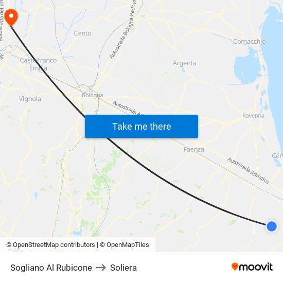 Sogliano Al Rubicone to Soliera map