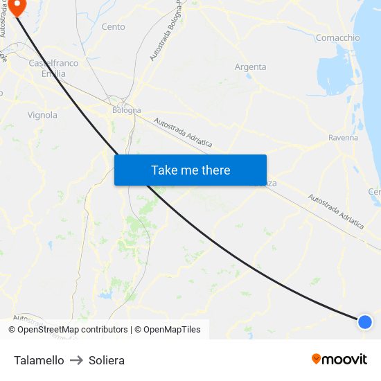 Talamello to Soliera map