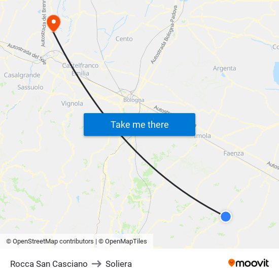 Rocca San Casciano to Soliera map