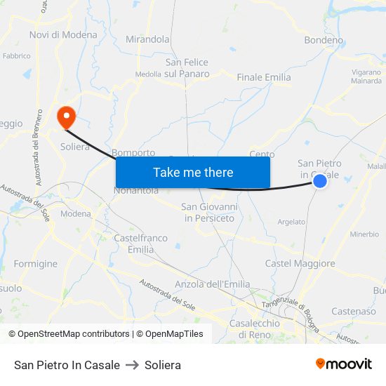 San Pietro In Casale to Soliera map