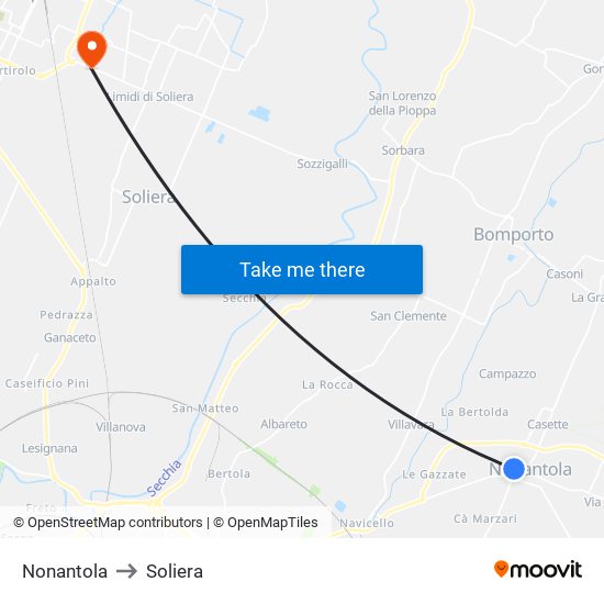Nonantola to Soliera map