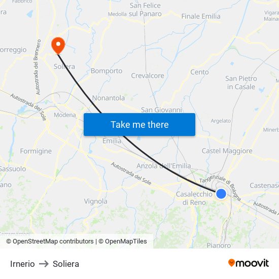 Irnerio to Soliera map