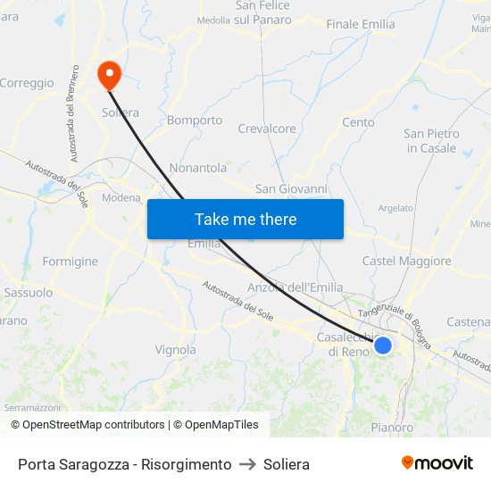 Porta Saragozza - Risorgimento to Soliera map