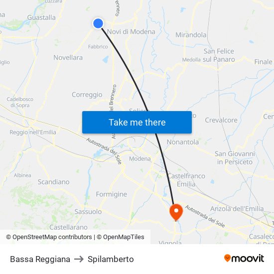 Bassa Reggiana to Spilamberto map