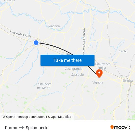 Parma to Spilamberto map