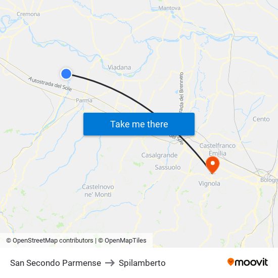 San Secondo Parmense to Spilamberto map