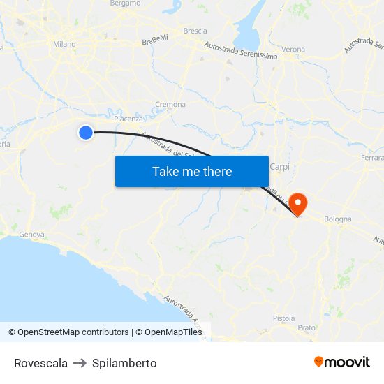 Rovescala to Spilamberto map