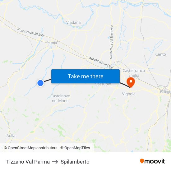 Tizzano Val Parma to Spilamberto map