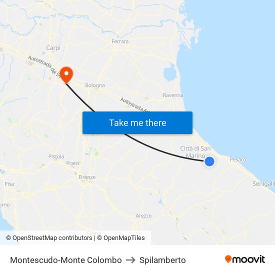 Montescudo-Monte Colombo to Spilamberto map
