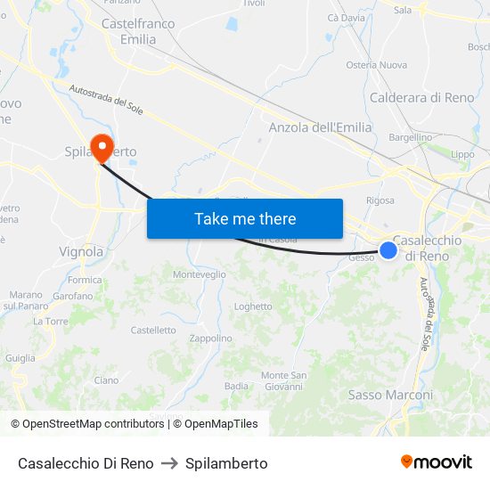 Casalecchio Di Reno to Spilamberto map