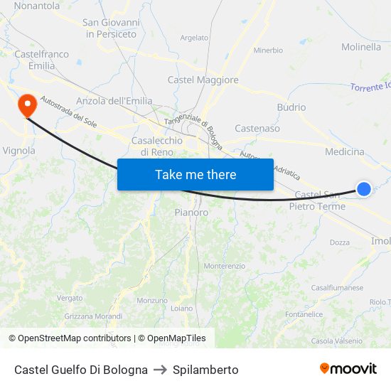Castel Guelfo Di Bologna to Spilamberto map