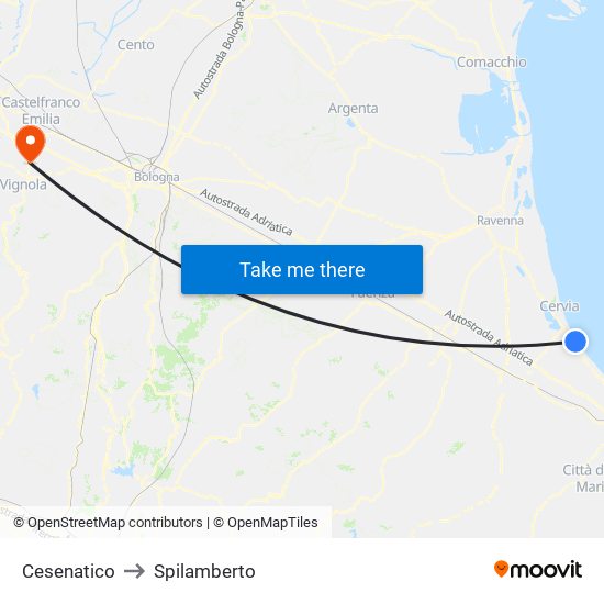 Cesenatico to Spilamberto map