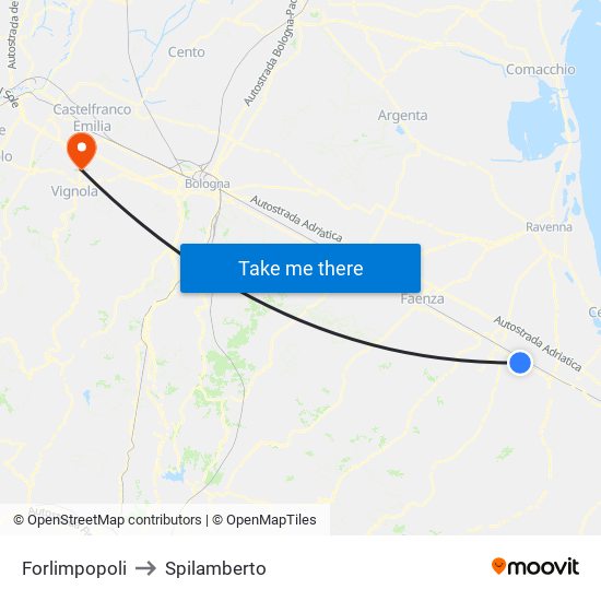 Forlimpopoli to Spilamberto map