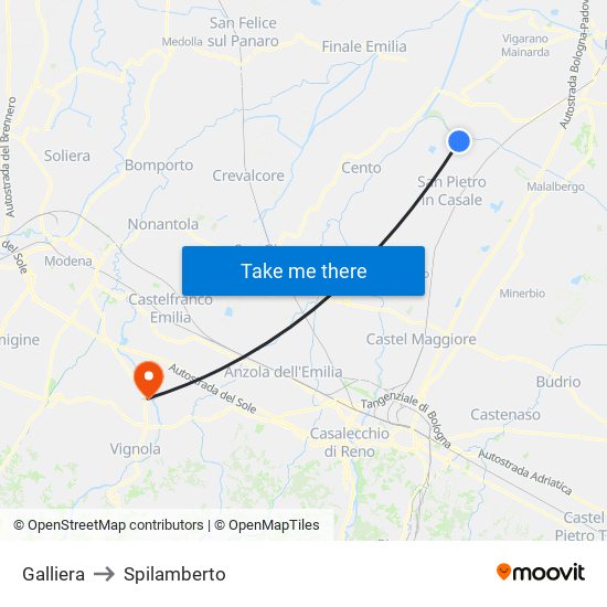Galliera to Spilamberto map