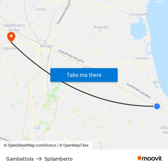 Gambettola to Spilamberto map