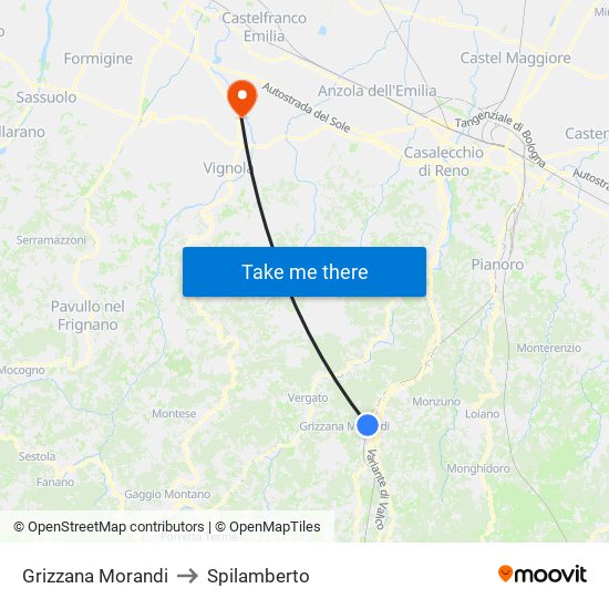 Grizzana Morandi to Spilamberto map