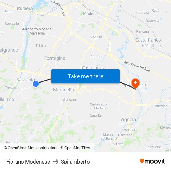 Fiorano Modenese to Spilamberto map