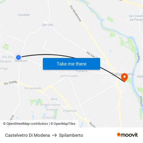 Castelvetro Di Modena to Spilamberto map